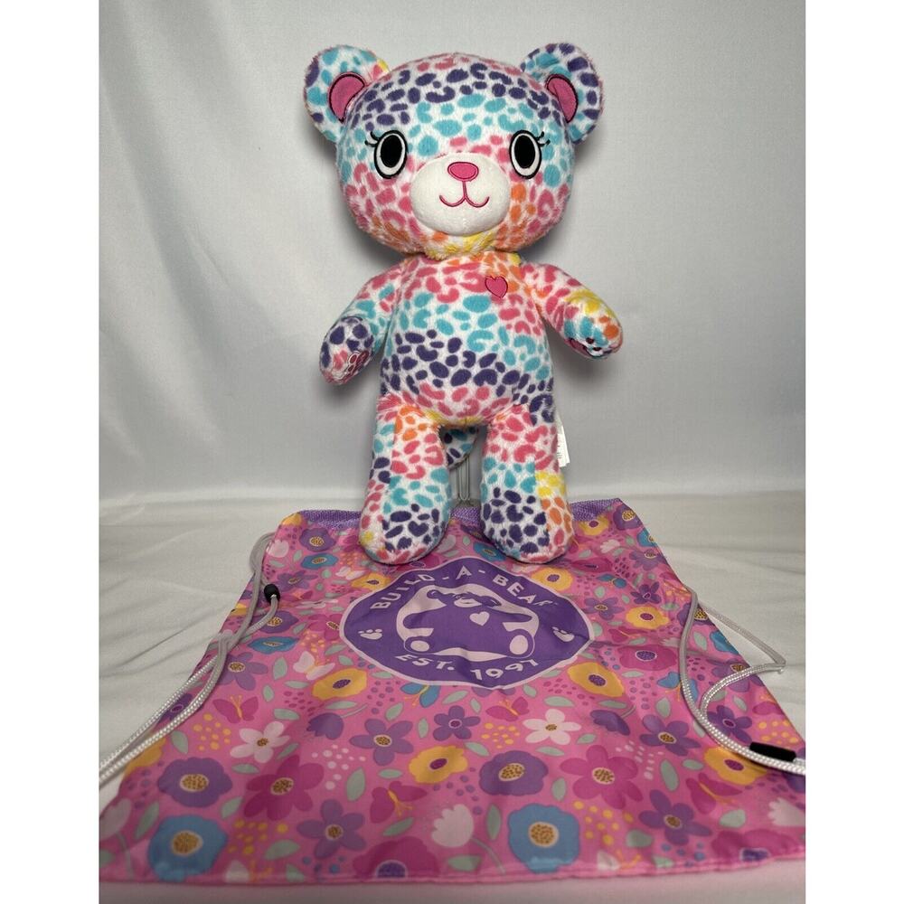 17" Build A Bear Rainbow Tie Dye Leopard Kitty Cat Plush Stuffed Toy With Bag